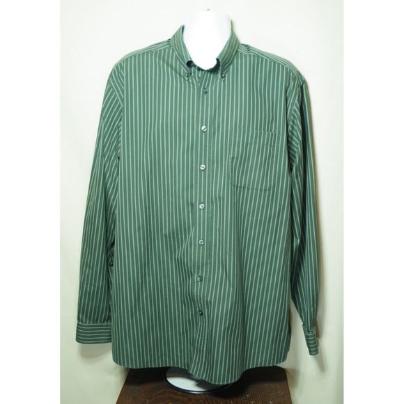 Eddie Bauer Other - Eddie Bauer Men XL Tall Green Striped Button Shirt Wrinkle Resistant Cotton